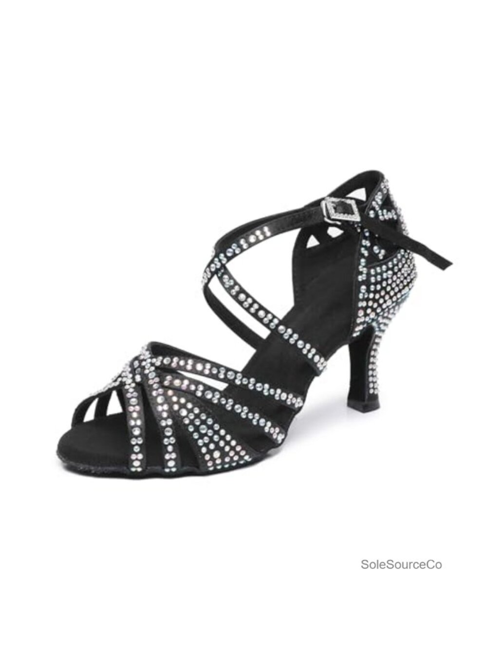 Women's Latin Dance Shoes Satin Rhinestone Heels Ankle Strap Ballroom Wedding